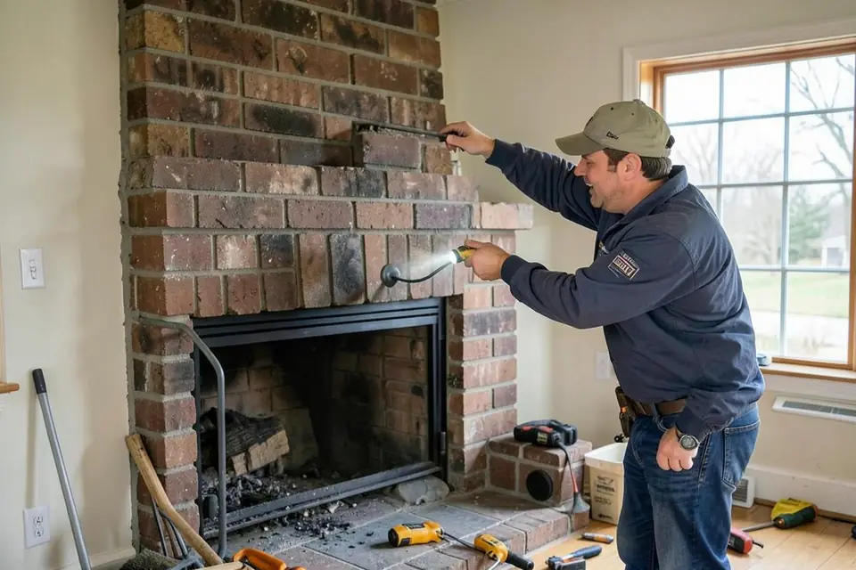 Technician performing chimney experts at an Ontario home