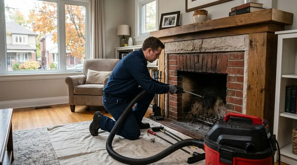 Technician performing chimney odor removal at an Ontario home