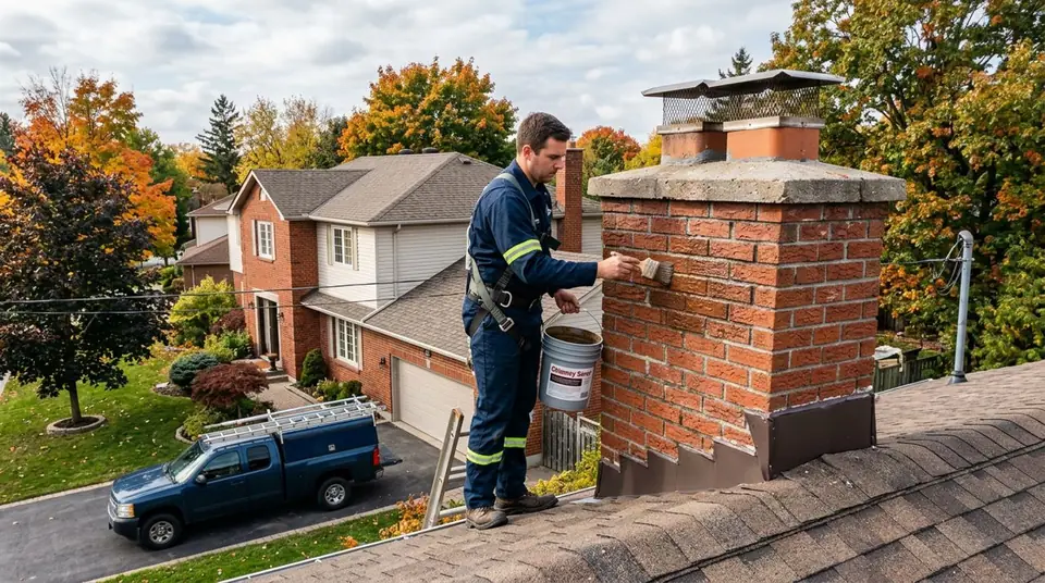 Technician performing chimney saver at an Ontario home