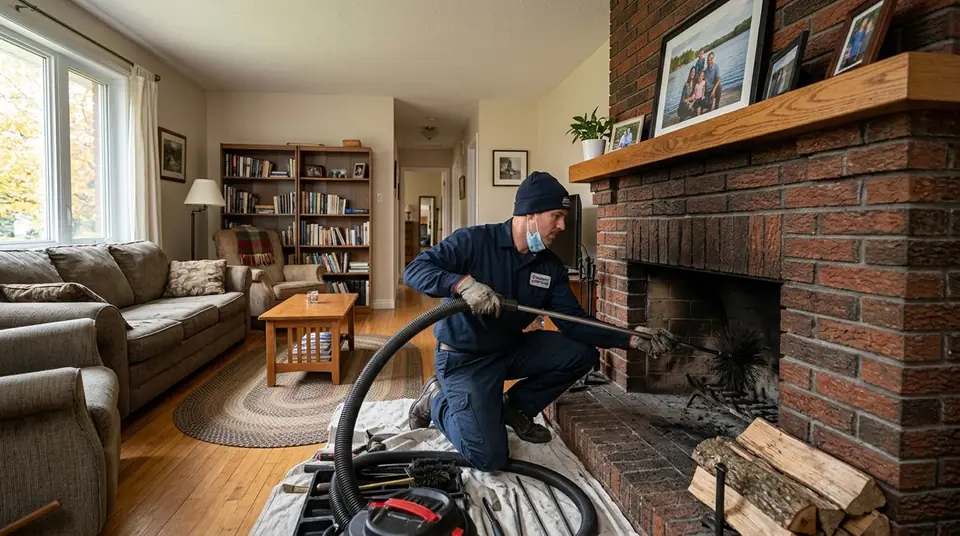 Technician performing chimney service company at an Ontario home