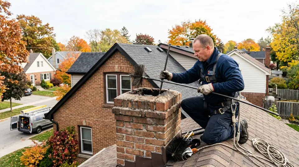 Technician performing fix blocked chimney at an Ontario home