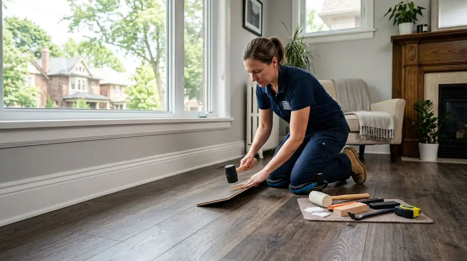 Technician performing floating repair services at an Ontario home