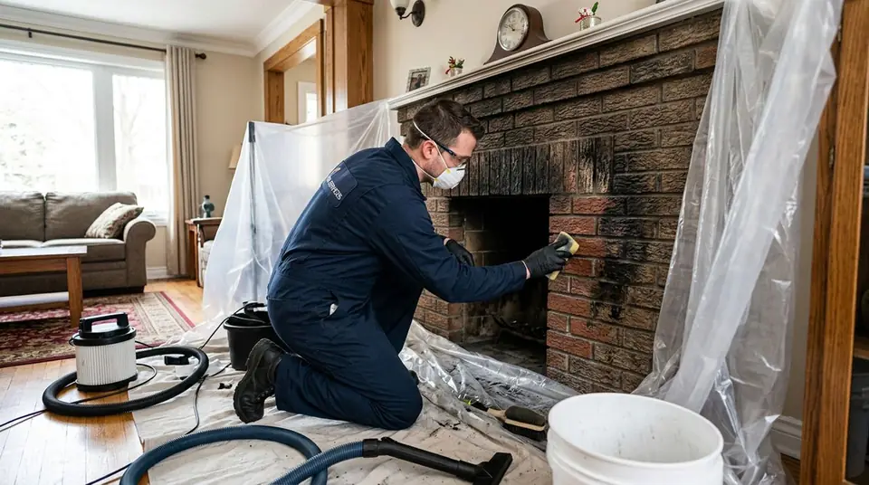 Technician performing soot removal at an Ontario home