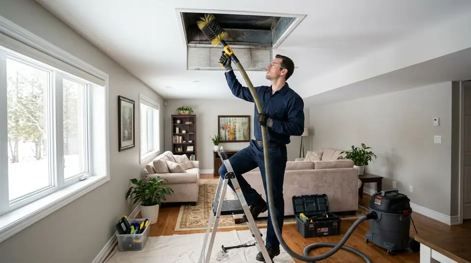 Technician performing vent cleaning at an Ontario home