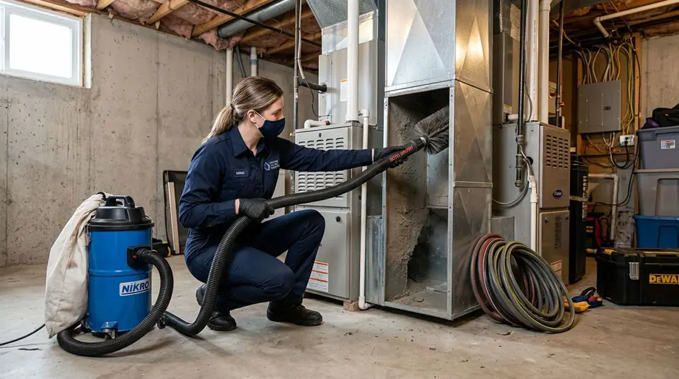 Technician performing vent dust cleaning at an Ontario home
