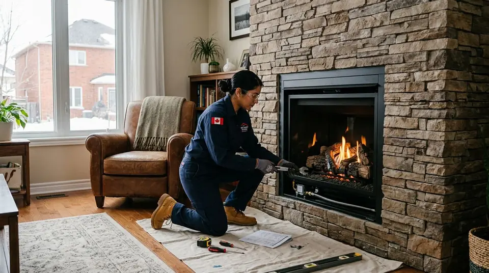 Technician performing ventless fireplace at an Ontario home